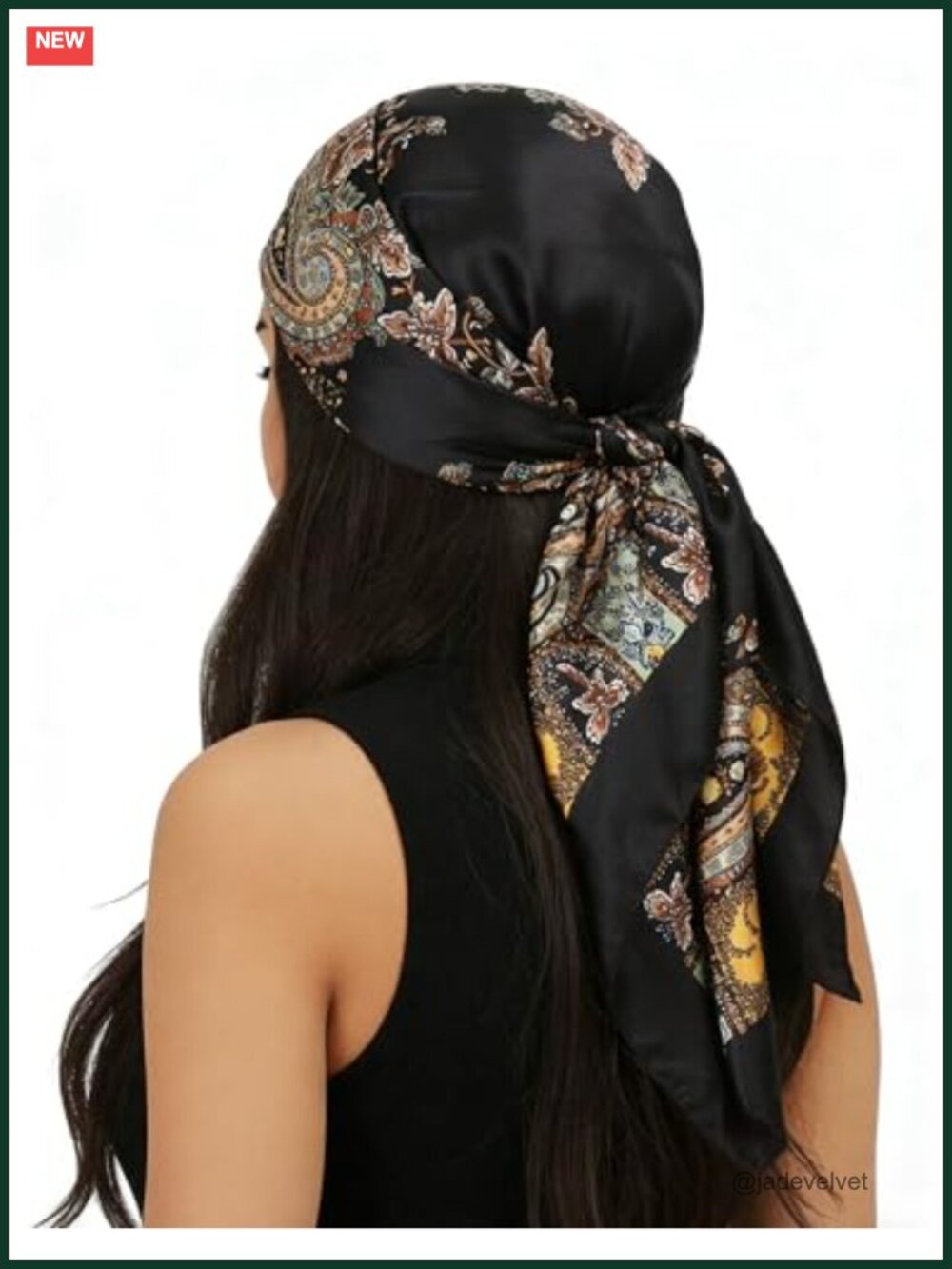 Silk-Feeling Square Scarf, Boho Print Multifunctional Headscarf, 35x35 Inches